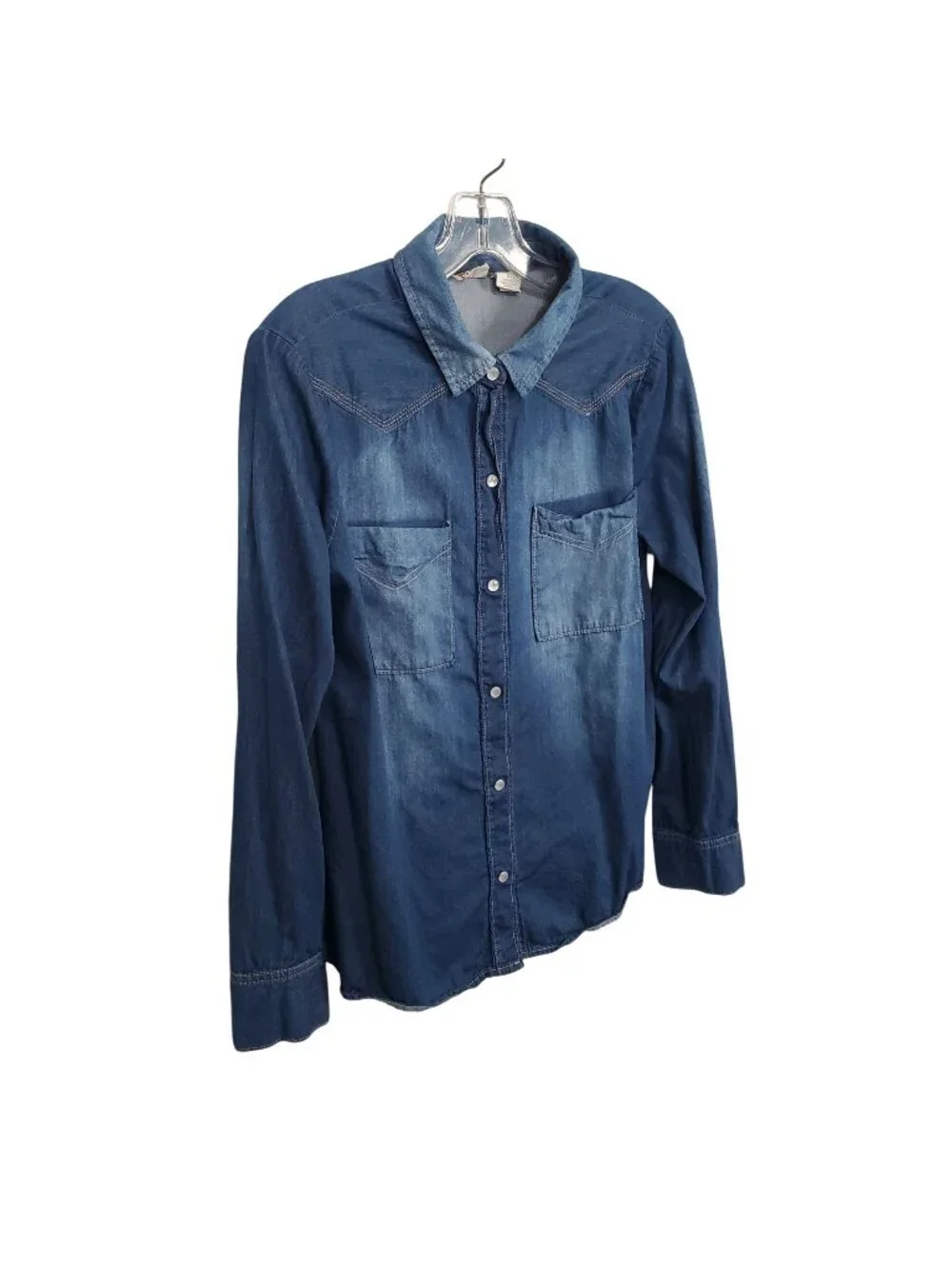 Mudd Jrs XL Shirt Denim Chambray Pearl Snap Button Down Western Country Pockets